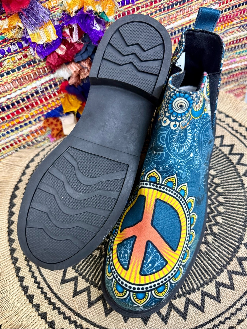 Yes We Vibe Slip On Ankle Boots NWOT sz 7 Sunflower Peace Vegan Leather - Picture 3 of 5